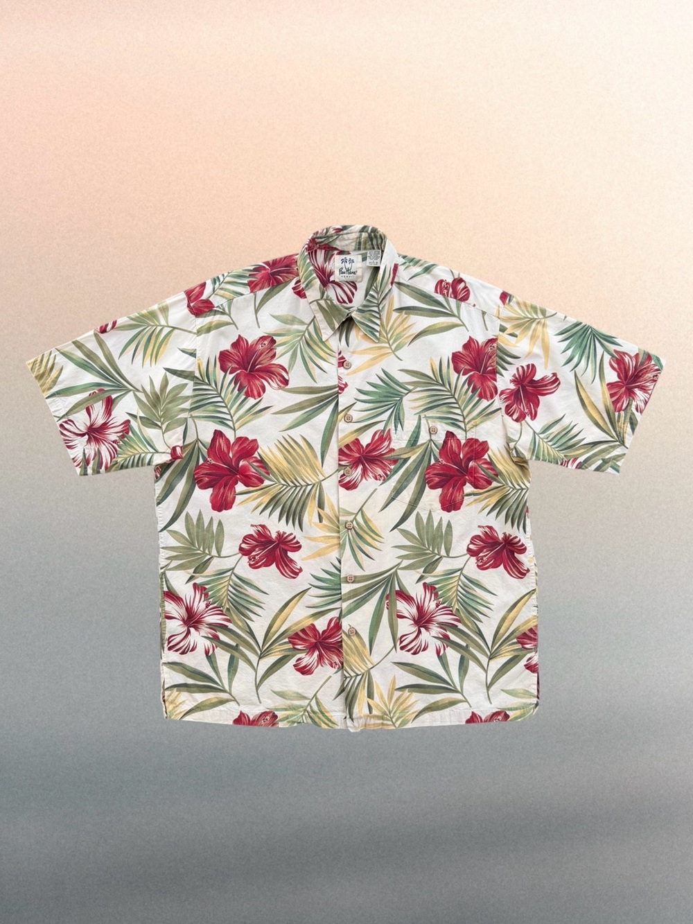 Pau Hana Red Hibiscus Tropical Floral Print Button Front Hawaiian Shirt, Men’s L